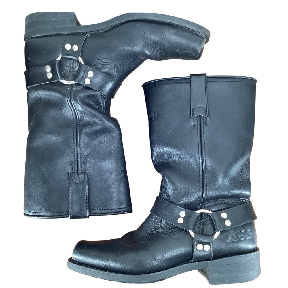 Xelement LU1442 Men's Black Leather Harness Biker Boots Square Toe Size 10 M - Picture 6 of 8